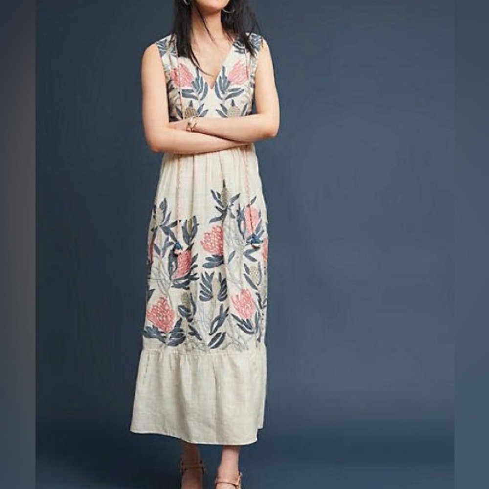 New w Tags Anthropologie Grassroots by Anita Dongre Lola Embroidered Dre…